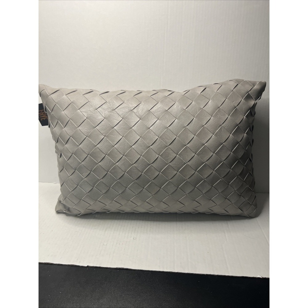 FRYE Faux Leather Basketweave Pattern Gray Pillow 13" x 20"